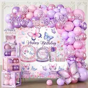 256 count Butterfly Birthday Decorations, -in-1 Butterfly Theme Birthday Decorations Pack with 20 count Plates, Napkins, 2 count Tablecloth, Balloon Arch for Girls Party Decorations