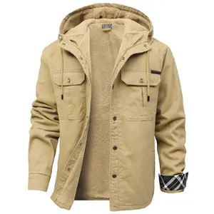Zaitun Men's Hooded Coat Casual Thicken Plaid Work Flannel Snap Sherpa Lined Fleece Shirt Jacket