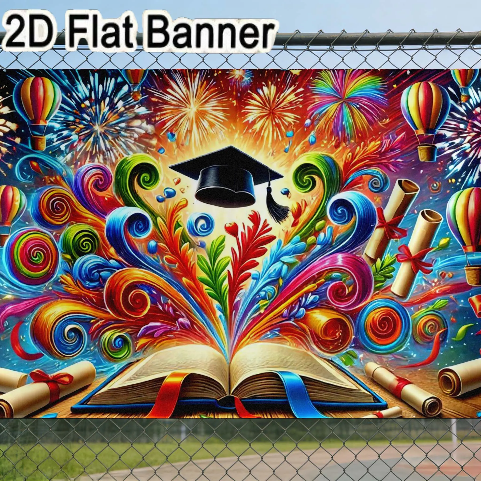 2D flat banner, 1pcGraduation Celebration Backdrop, Colorful Academic ...