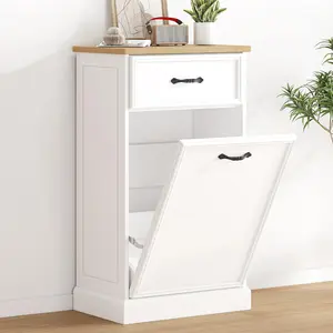 Garvee Tilt Out Cabinet for Hidden 10 Gallon Waste Storage, Freestanding White Kitchen, Dining, and Living Room Garbage Can Organizer
