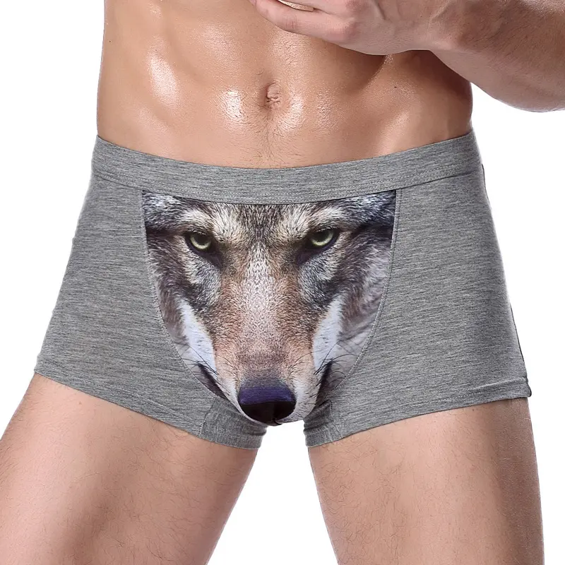 Men's Cotton-Modal Boxer Briefs - Menswear Animal Print Underwear with Sexy 3D Personalized Wolf Head, Eagle Accent, Breathable Knitting Fabric, Mid Waist, Trunks, 3XL, 4XL, Machine Washable, Lightweight, Orange Bird, Black Bird