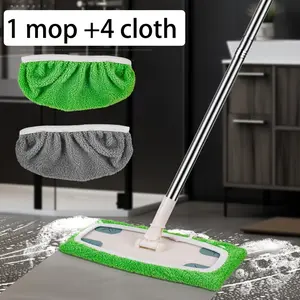 Cleaning Set | 1 Mop + 4 Super-Absorbent Reusable Pads | Durable Polyester for Wet/Dry Floor Cleaning | Versatile Home Cleaning Tool for Kitchen, Bathroom & Floors | Flat Mop Pads