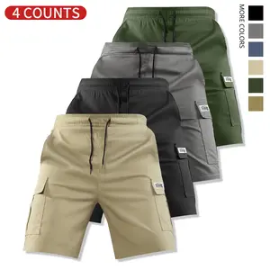 Menswear Men’s Knee Length Shorts (Pack of 4) - Elastic Waistband with Drawstring, Large Pockets, Jetted Pocket, Durable, Adjustable, Suitable for Outdoor & Casual Wear