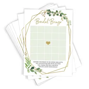 Bridal Gift Bingo – Bridal Shower Game, Gold Greenery (50 Cards)