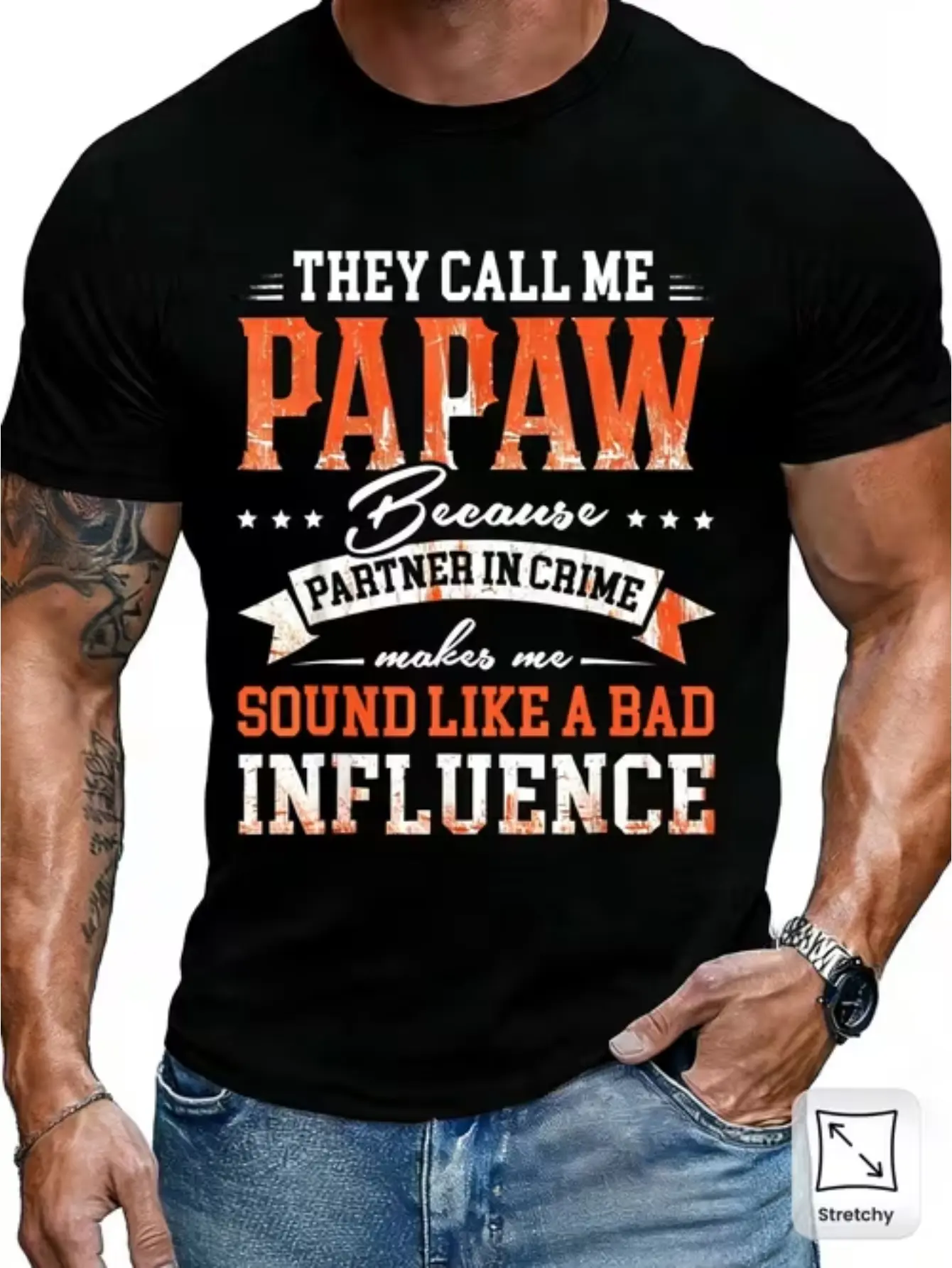 Men's Black _THEY CALL ME PAPAW_ Printed T-Shirt, unisex soft cotton short sleeve t shirt, vintage graphic casual tee for men women teens, perfect birthday holiday gift for camping travel gym daily street  wear