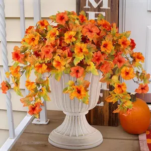 Fall  Artificial for Decoration  Petunias  for Outdoor, 2 count Autumn Silk Faux Flower UV Resistant No Fade Planter Floral for Garden Balcony Yard Porch Realistic Indoor Decor (Orange)