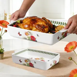 Ceramic Casserole Dish Set, Ceramic Baking Dish for Oven, Casserole Dish Bakeware Set, Casserole Dishes for Oven, Lasagna Pan, Large Baking Dishes with Handles, Microwave, Dishwasher Safe,  Packaging Floral 2 count Set(13"x8"+10.3"x6.3") (Beauty)