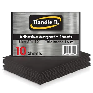 Bandle B. Magnetic Sheets, 8" x 10", Pack of 10. Flexible Magnetic Sheets with Adhesive Backing. For Picture Frame and DIY Magnets. Thickness 16 mil. Decor