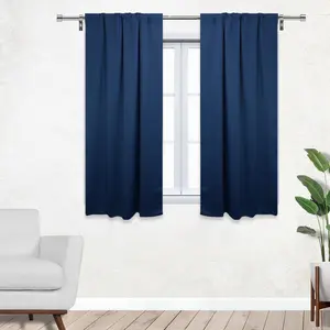 42 X 63 Inch Blackout Polyester Curtains with Rod Pocket Navy Blue - 2 Panels