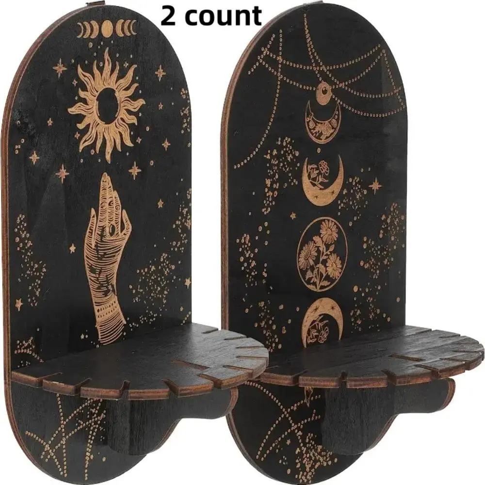 Wooden Crystal Display Rack, 2 Counts/set Creative Moon & Sun Pattern Decorative Wall Shelf, Wall Mount Design, Home Decor for Living Room Bedroom Mounted Shelf
