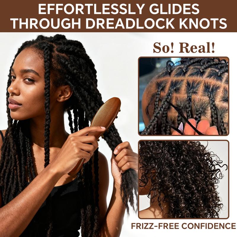 【Black Friday】Natural Wooden Loc Brush for Microlocs & Sisterlocs Prevents Tangles & Merges Massage for Scalp Relaxation & Hair Product Light Weight