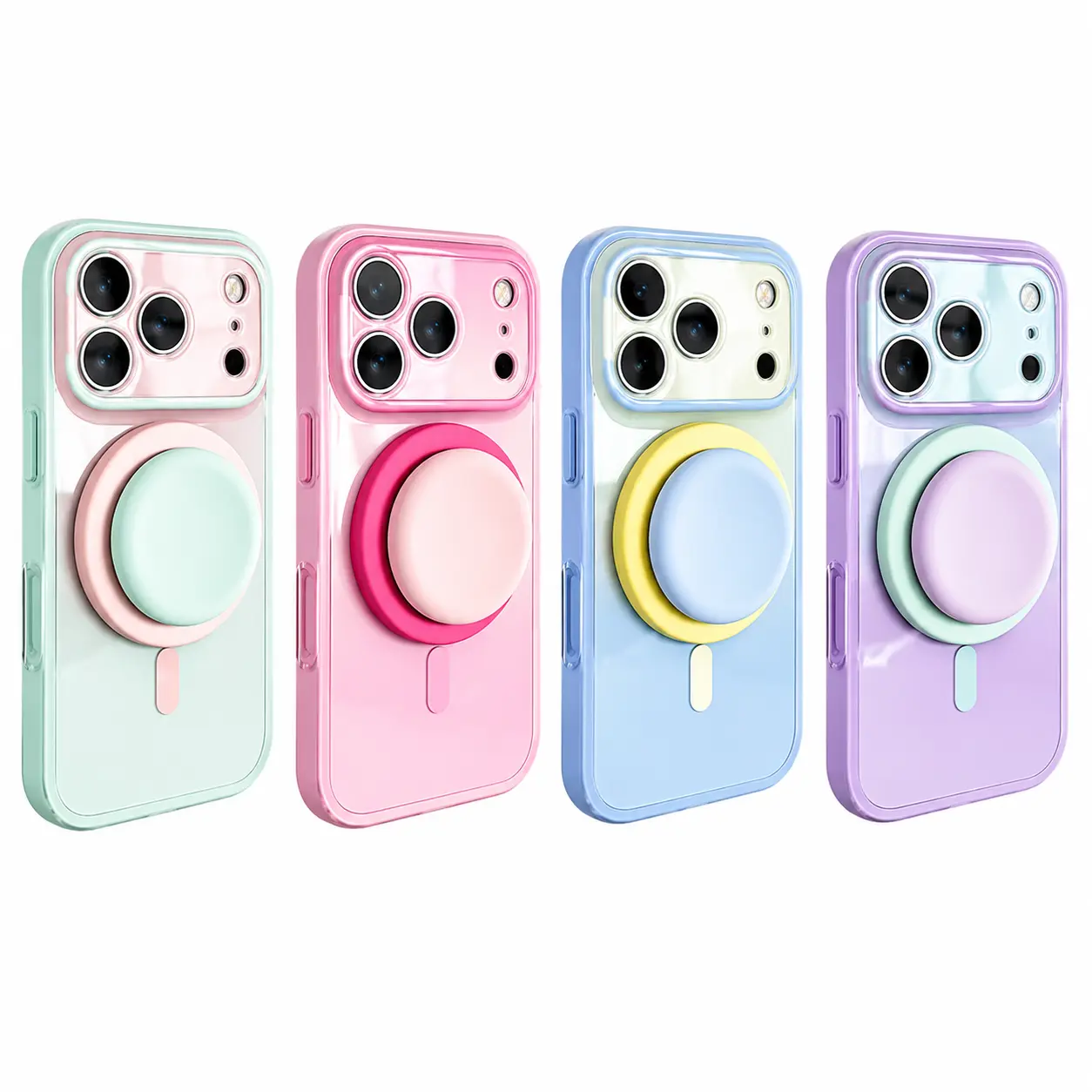 Magnetic 2-in-1 Double-Layer Gradient Case for iPhone 18 Pro Max 17 16 15 14 Case with 360° Rotating Magnetic Airbag Stand Compatible with MagSafe, Skin-Feel Case with Grip Stand, Full-Cover Button Dedicated Shutter Button Case, Shockproof Hard Case