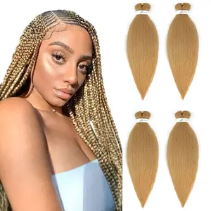 Pre Stretched Braiding Hair Extensions 24 Inch - 4 Packs Strawberry Honey Blonde Box Braids Synthetic Professional Crochet EZ Braid Neat Yaki Texture Hot Water Setting