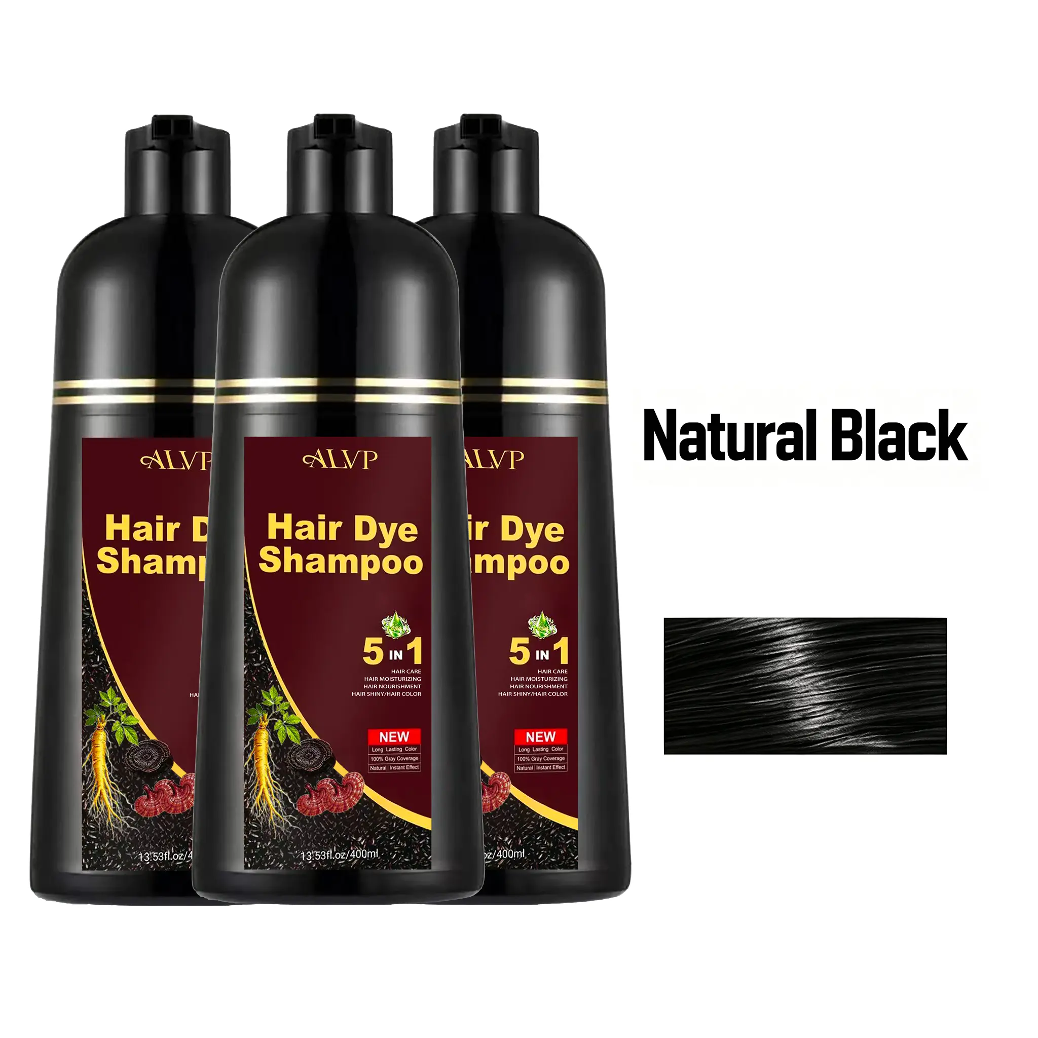 ALVP 5 In 1 Hair Dye Shampoo Made With Natural Herbal Ingredients, Added Ginseng Extract, Natural Black Hair Coloring Helps Cover Gray Hairs For Home Use