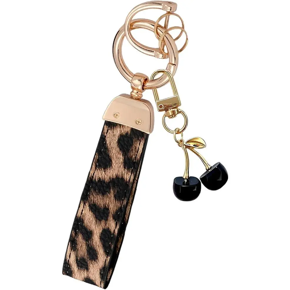 Serelune Jewelry Cherry Leather Keychain Accessory for Women, Cute Phone Strap Wristlet, Purse Bag Charm Key Fob Holder with Keyrings, Gift Option, Keychains For Women