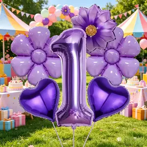 8-Piece Digital Flower Balloon Set, 32-Inch Numbers 0-9, Ideal for Birthday Parties, Outdoor Picnics, Weddings, Anniversaries