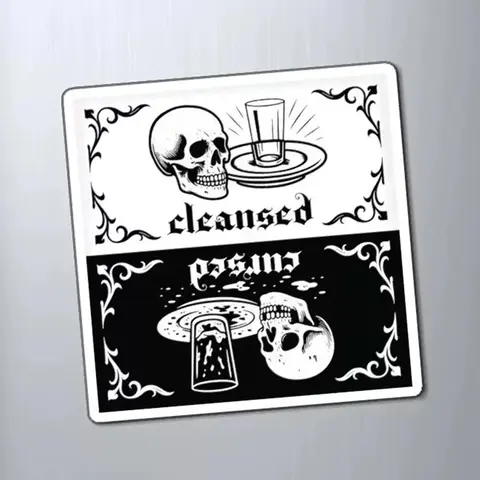 1pc Cleansed or Cursed: Reversible Gothic Skull Dishwasher Magnet , Unique Home Decor, Alternative Art, Halloween Decor, Gift Ideas, Household, Decorative, Refrigerator Magnets Decorative, Magnets For Fridge, Magnetic Item