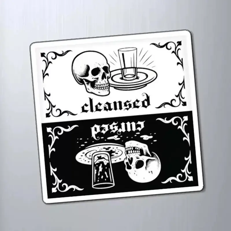 1pc Cleansed or Cursed: Reversible Gothic Skull Dishwasher Magnet , Unique Home Decor, Alternative Art, Halloween Decor, Gift Ideas, Household, Decorative, Refrigerator Magnets Decorative, Magnets For Fridge, Magnetic Item