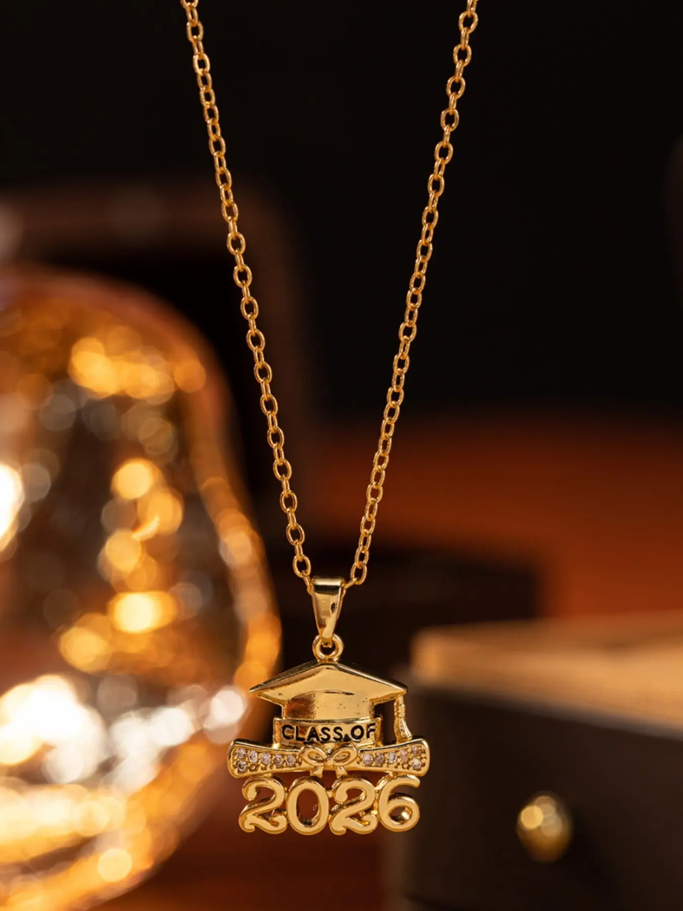 Elegant Zircon Inlay Geometric Graduation Cap Pendant Necklace, Fashion Pendant Necklace, Perfect for Daily Wear, Parties, Music Festivals, Graduation Season