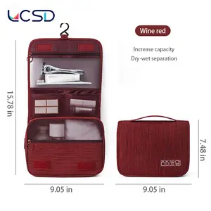 LCSD Large Capacity Travel Toiletry Bag Hanging Design Multi-functional Storage for Toiletries Travel Essentials Wine Red