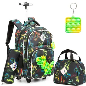 Kids School Rolling Backpack Set | Dinosaur Pop It Fidget + Insulated Lunch Bag + Pencil Case | Back to School for Boys Girls waterproof laptop