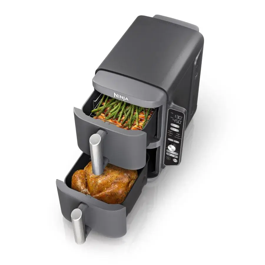 Ninja DoubleStack XL 2-Basket Air Fryer SL401 - 10 QT Capacity 6 Cooking Programs Smart Finish & Match Cook Space Saving Design Multifunctional Kitchen Appliance Cooker
