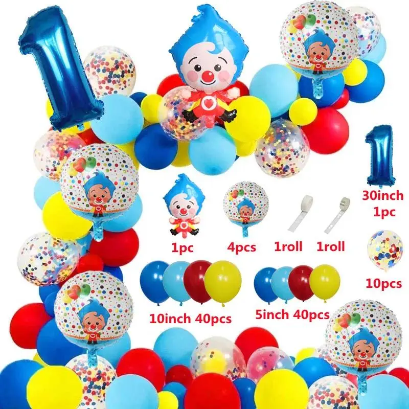98pcs/Set Cartoon Clown Arch Garland Kit Foil Number Balloons Latex Air Globos Baby Shower Birthday Party Decorations Kids Toys