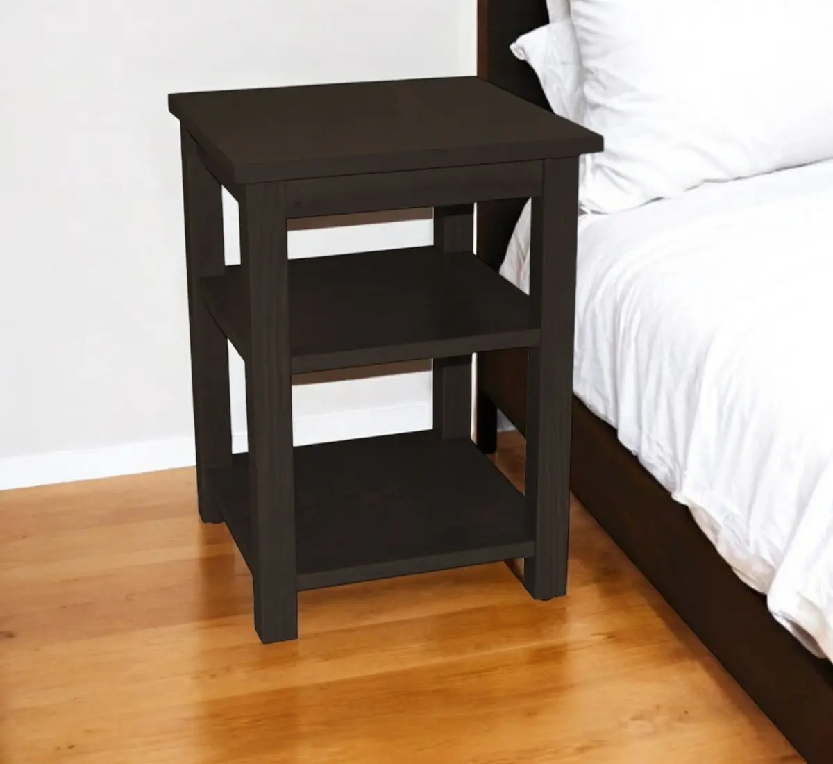 212 MAIN 28 in. Espresso Solid Wood Nightstand - Square Form, Traditional Design, Natural Grain, Open Shelf, Standard Size, Wood Legs
