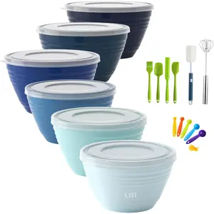 LISI 23Pcs Mixing Set with Lids, Airtight BPA-Free Nesting for Mixing, Baking, Cooking &, Dishwasher Safe Serving Bowl, Includes Spatula,, Brush & Whisk