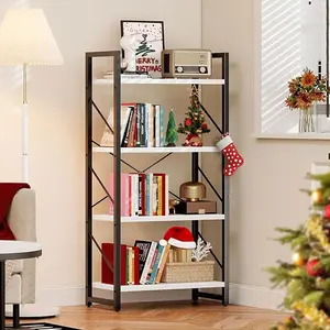 DWVO 4-Tier Bookshelf, Modern Free Standing 4 Shelf Bookcases and Bookshelves, Open Display Storage Book Shelves Book Rack Organizer Standing Shelving for Living Room Home Office, White
