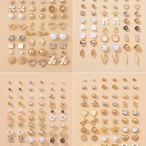 Women's Elegant Faux Pearl & Rhinestone Decor Stud & Dangle Earrings, 30 Pairs Earring Set Exquisite Trendy Stud & Dangle Earrings, Chic Gorgeous Jewelry As Gift for Girlfriend for Party Decor