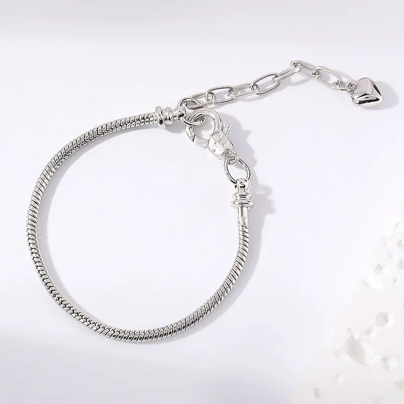 Women's Elegant European Snake Chain Charm Bracelet - Female Adjustable Bangle with Lobster Clasp, Beads, 2" Extension Chain (6"-11" Length) for Engagement Jewelry, Adjustable 6"-11" Length