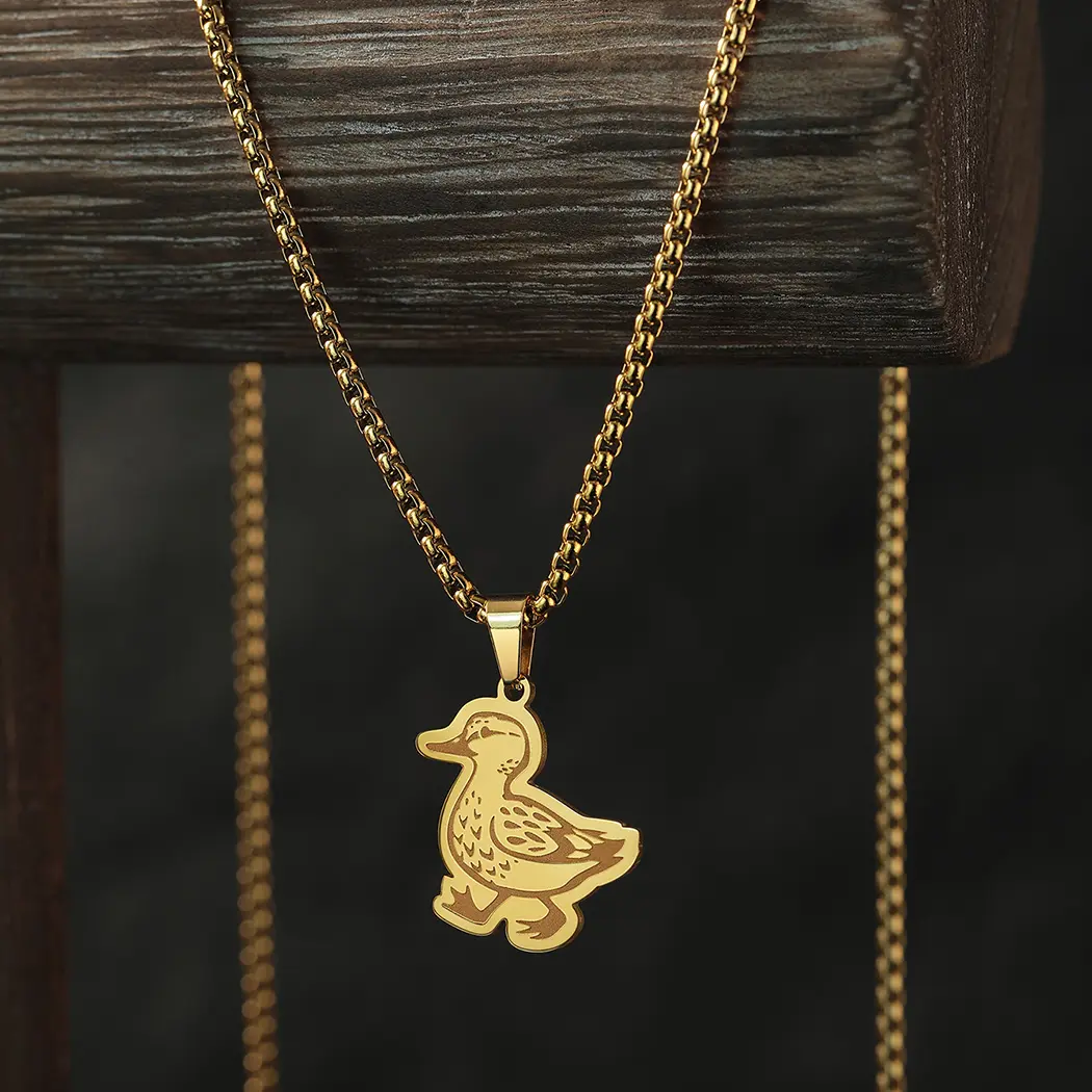 Dainty Duck Pendant Choker in Stainless Steel, Casual Animal Necklace for Female, a Daily Wear & Party Fashion Jewelry Trend, Duck Shape