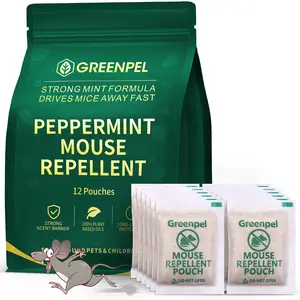 Rodent and Mice Repellent Indoor, Upgrade 12-Pack Mouse Peppermint Oil Pouches for Squirrel, Rat Repellent for Outside, Mouse Repellent for Indoor/Outdoor, Pet Safe Rodent Deterrents for Home