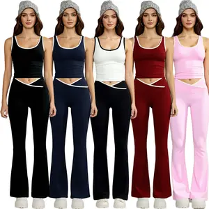 Women's Workout Yoga Set Flared Leggings Crossover V-Cut Pants Shorts High Waisted Gym Sweatwear Tummy Control Stretchy Running Fitness Gymwear Timeless Sports Style Yoga Clothes Set Gym Tights Clothes