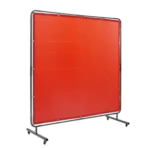 VEVOR Welding Screen with Frame, 6' x 6' Welding Curtain Screen, Flame-Resistant Vinyl Welding Protection Screen on 4 Swivel Wheels (2 Lockable), Moveable & Professional for Workshop/Industrial, Red