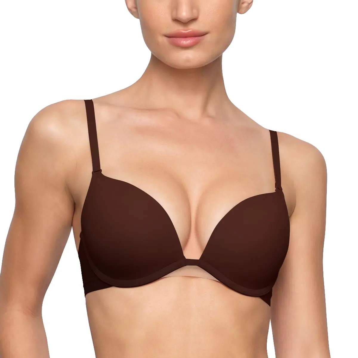 LUCKMEEY Deep V Push Up Padded T-shirt Bra Everyday Bras For Womenswear Outfit Enhancer Outdoorfun Low Plunge Breathable Mesh Classic Style