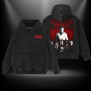 Eleven Stranger Things 5 Double Printed Oversize Lightweight Acid Washed Tee TV Show Graphic Top Cotton Gift T-Shirt For Comic Lover, Gift T-Shirt For Movie Lover