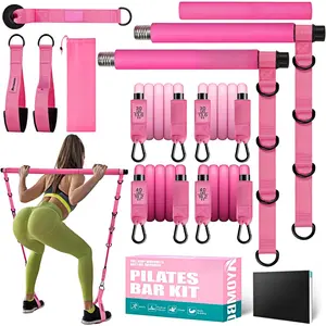 Pilates Bar Kit with Resistance Bands, Pilates Workout Equipment for , , , Arm, Squats Exercise Equipment for Home Workouts, Adjustable 3-Section Pilates Bar Kit for Women & Men