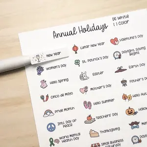 Global Holidays Sticker Sheet – Hobonichi Cousin A5 – Annual Celebrations & Birthdays – White or Color Background