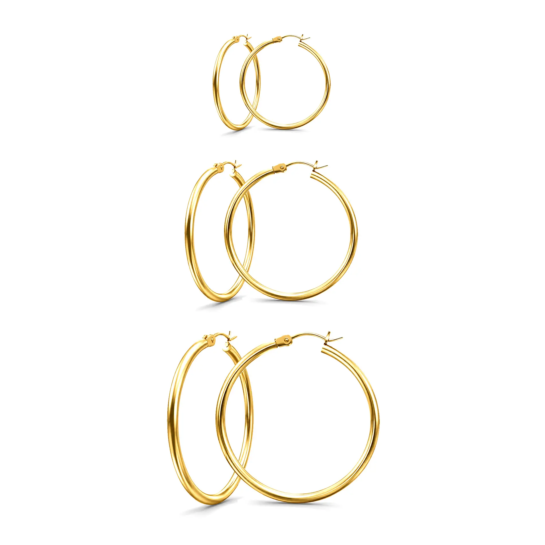 3 Pairs 20 30 40mm Gold Hoop Hypoallergenic Earrings Sets for Women 14K Real Gold Plated Hoops with 925 Sterling Silver Post