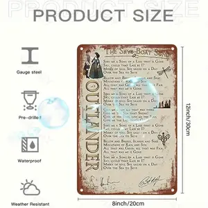1pc 8x12 Inches Aluminum UV Printed Sign Outlander Song Lyrics Vintage Wall Art Indoor Outdoor Decor Waterproof Metal Plaque for Home Office Bar Cafe Bedroom Living Room Artistic Decoration
