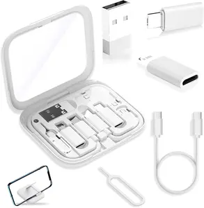 Summer Spring Gift USB-C Travel Adapter Kit for iPhone, Pixel & Galaxy: USB-A to C, Micro-USB to C, Type-C to Lightning, Short USB-C Cable, OTG, Mirror Case