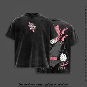 Pink Aura Warrior V2 Vintage Washed Oversized T-Shirt – Anime Power Graphic Tee, Soft Cotton Casual Streetwear, Unisex Top, Retro Gym Pump Cover Shirt, Gift for Anime Fans