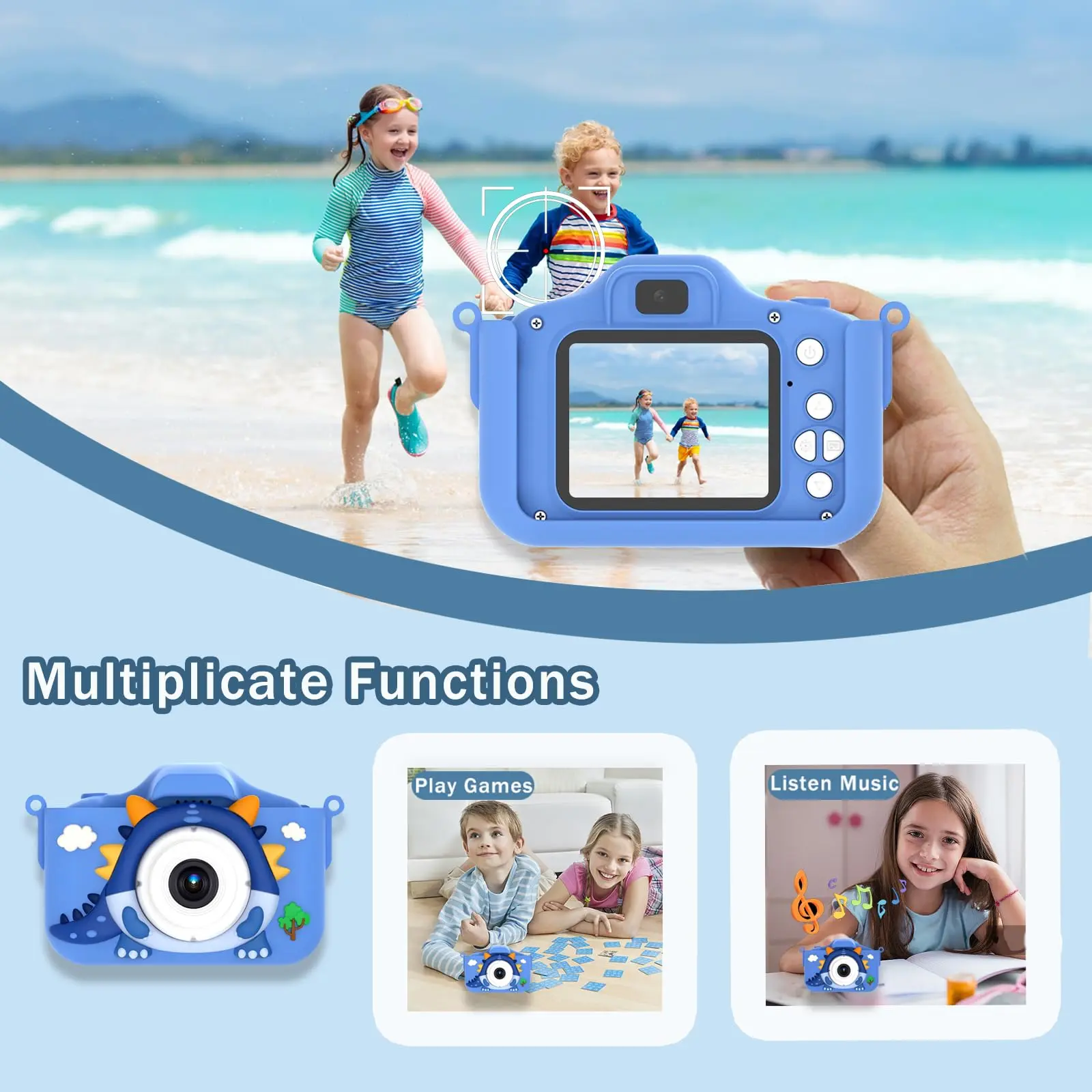 Kids Adorable Dinosaur Design Digital Point & Shoot Camera - 32GB SD Card, Micro SD Compatible, LCD Display, Photo/Video Capture, Record-Snap-Play, Novelty Cute Cartoon Dino Camera, Ideal Under $30 Gift