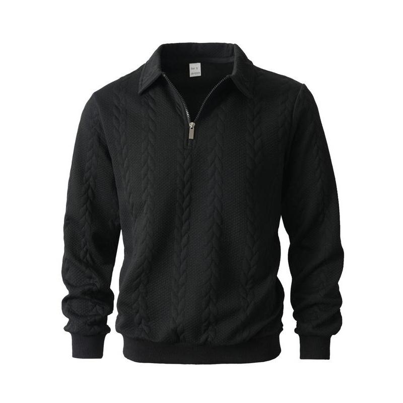 Men's Autumn Winter Cable Knit Long Sleeve Polo Shirt, Suitable for Everyday Wear, Vintage Ribbed Zip-Up High Collar with Quarter-Zip Design, Casual Versatile Fashion Pullover, A Must-Have for Men's Wardrobes