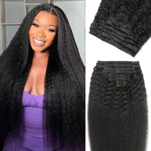 UNIKY Kinky Straight Clip-ins 8Pcs 110g Real Human Hair Yaki Straight Clipins for Black Women Full Head Brazilian Remy Hair Extensions Double Weft 20 Clips No Glue Needed