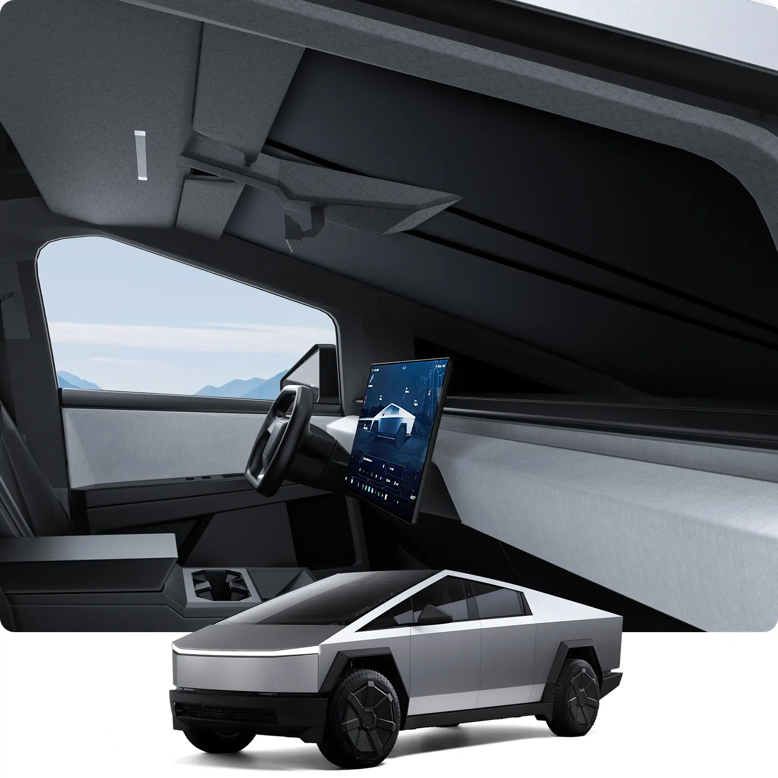 BASENOR Upgrade 2024 2025 Tesla Cybertruck Windshield Sunshade [Nano Ice Crystal Cooling] Folding Front Window Sun Shade Block UV Full Cover [No Gaps] Heat Protection Visor for Cybertruck Accessories