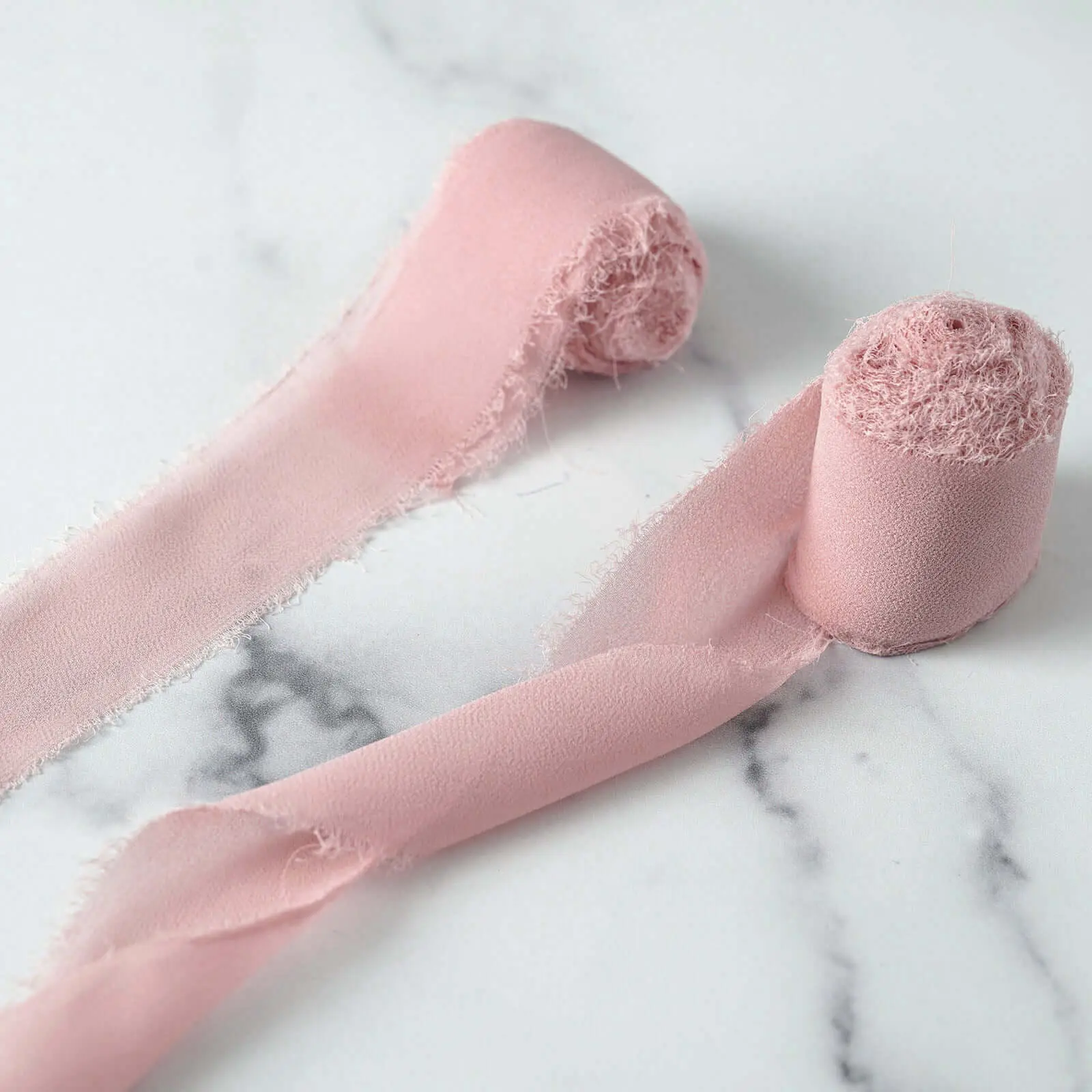 2 Pack Dusty Rose Silk-Like Chiffon Linen Ribbon Rolls - Haberdashery Sewing Accessory, 6yd for Bouquets, Invitation Cards, DIY Crafts, Photography Styling