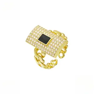 A 14K gold-plated Cuban link ring designed with brilliant cubic zirconia for maximum shine.The adjustable open-end design ensures a comfortable fit for both men and women.A bold hip-hop–inspired piece that adds instant sparkle and attitude to any look.